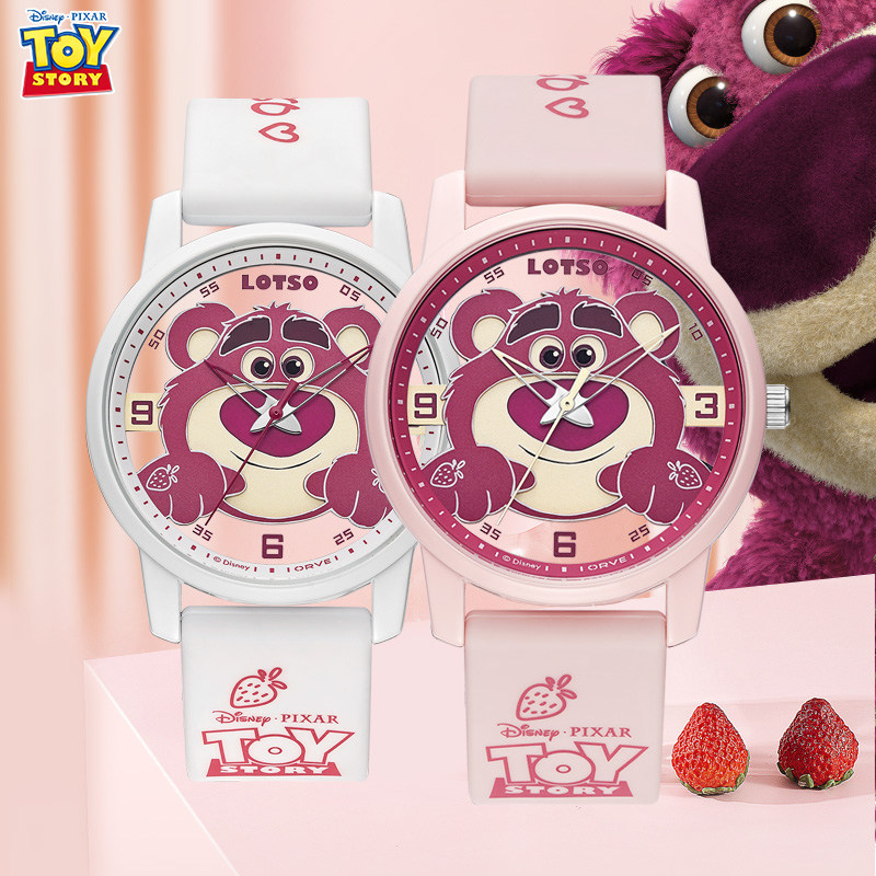 迪士尼草莓熊手表女孩儿童卡通可爱小学生只看时间运动腕表石英表