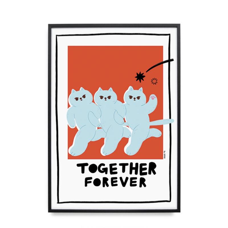 永远在一起 韩国ins风可爱插画 温馨挂画网红咖啡馆宠物店 海报