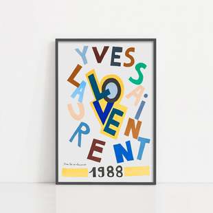 复古爱情海报 Yves Love1988 Laurent 英文撞色家居挂画 Saint