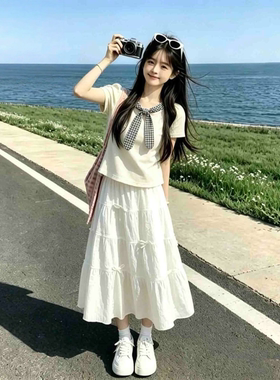 女童夏季收腰短袖长裙两件套