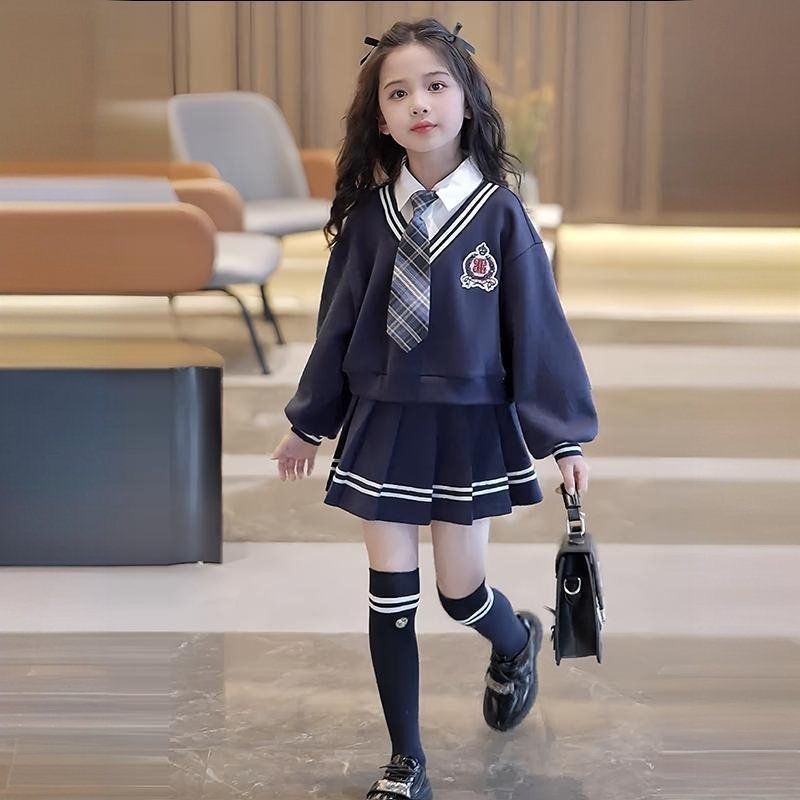 女童假两件套装裙子春秋2025新款春装儿童学院风女孩百褶裙两件套