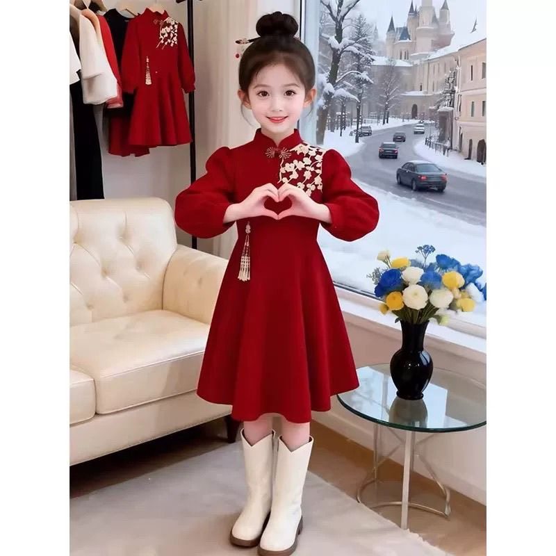 女童国风旗袍裙冬季2025新款儿童加厚裙子冬装女孩中式连衣裙洋气