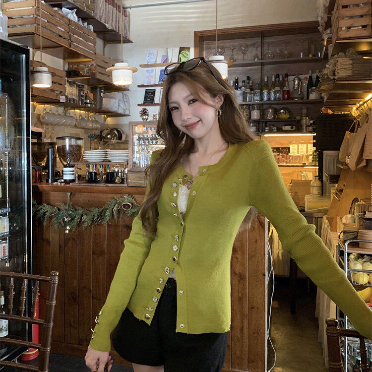 新款重工设计感小香风修身显瘦长袖打底衫开衫