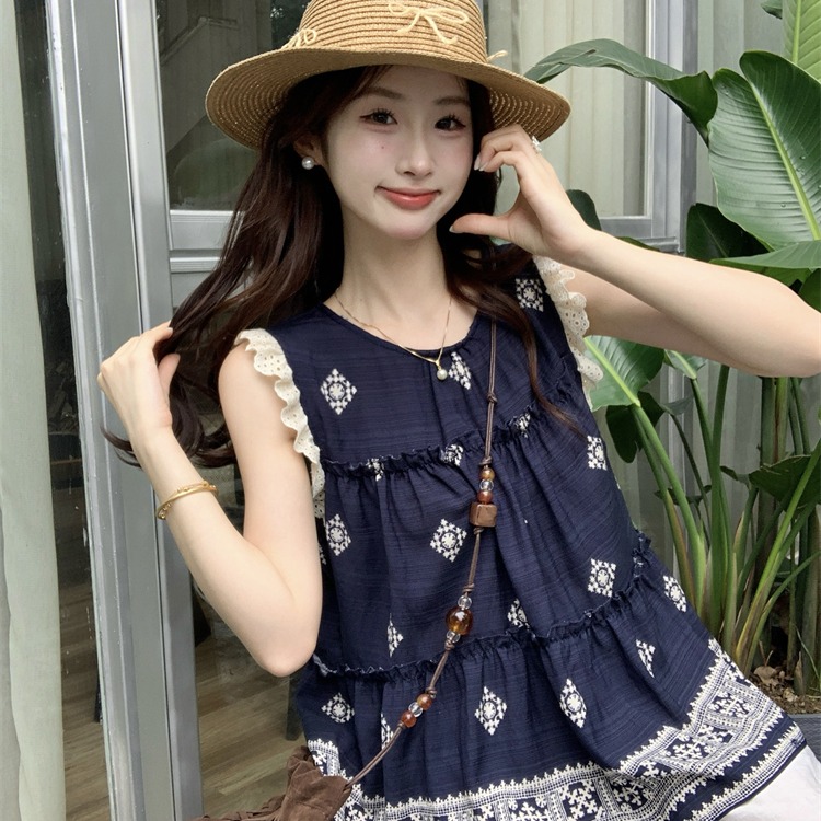 2025年夏新款国风花边飞飞袖小衫+时尚百搭阔腿裤