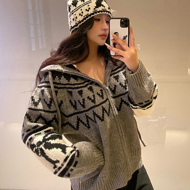 Alexia Sandra费尔岛蝴蝶结连帽针织衫外套毛衣2025新款