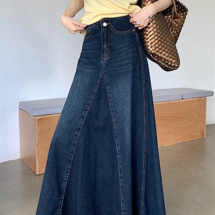 美式复古牛仔半身裙女高腰显瘦a字包臀鱼尾大摆中长裙