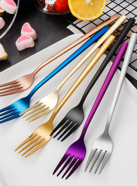 叉子不锈钢家用成人创意可爱儿童韩式长柄吃饭甜品沙拉叉大号加厚