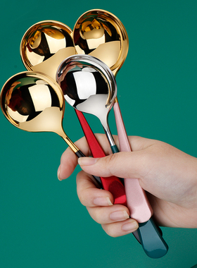 加厚304不锈钢圆勺子家用主餐勺网红小汤勺创意可爱儿童吃饭调羹