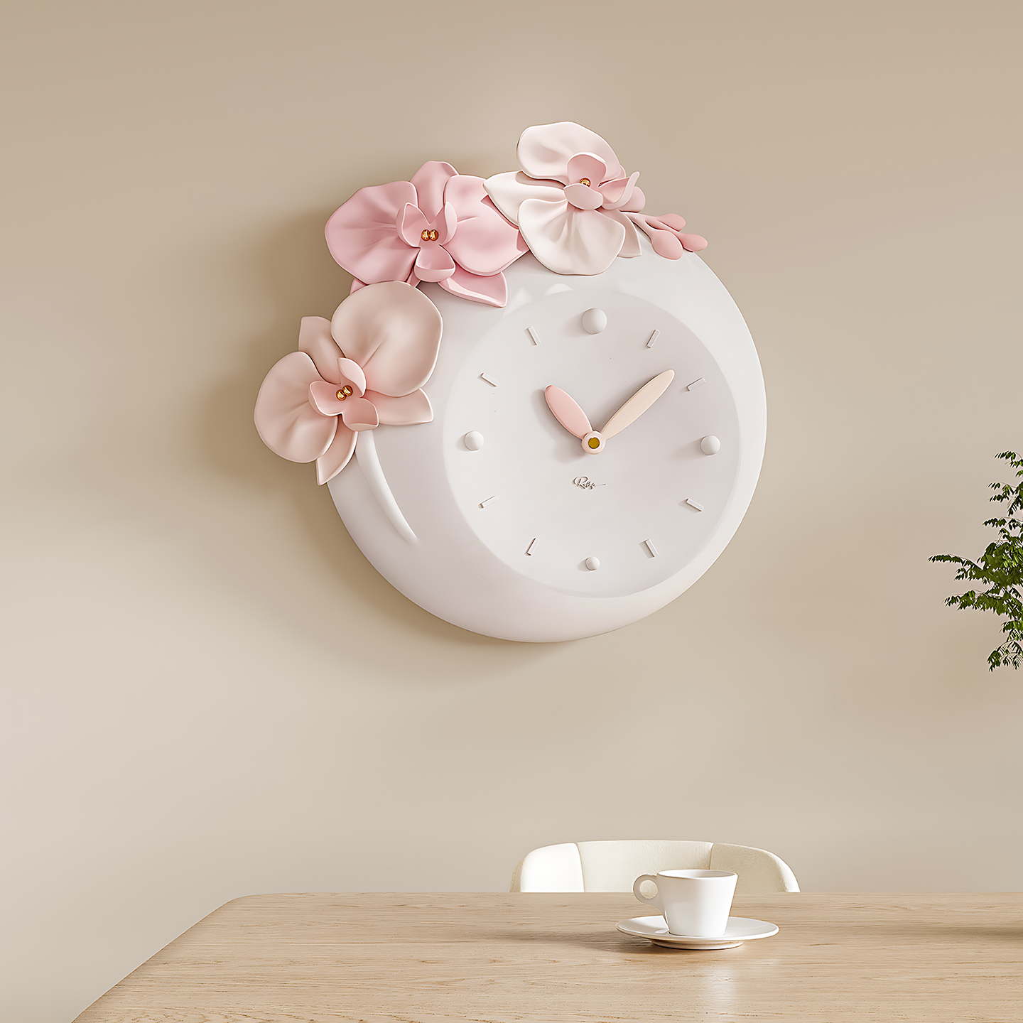 奶油风花朵创意时钟简约餐厅客厅