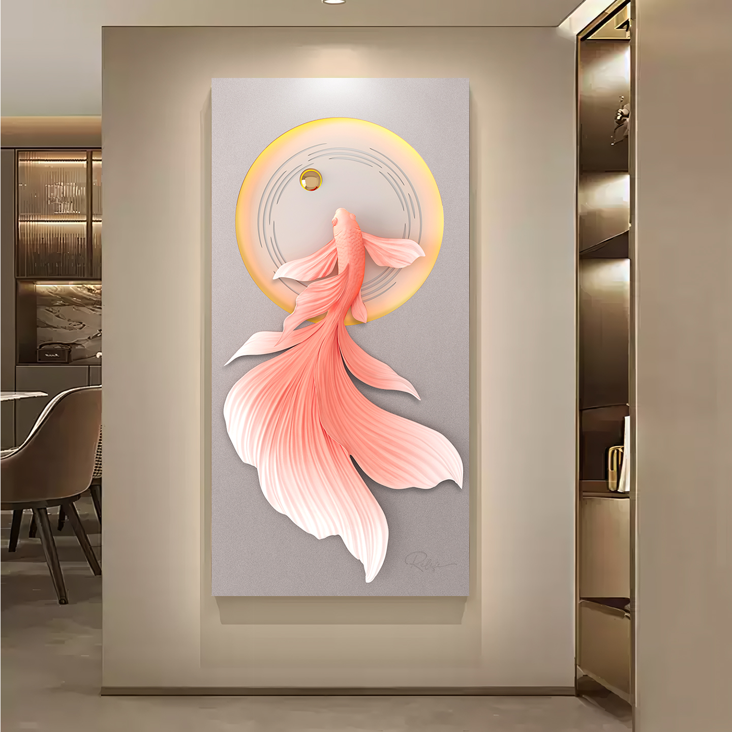 3D立体浮雕玄关装饰画入户玄关画壁饰正面对门高端轻奢高级感带灯图片