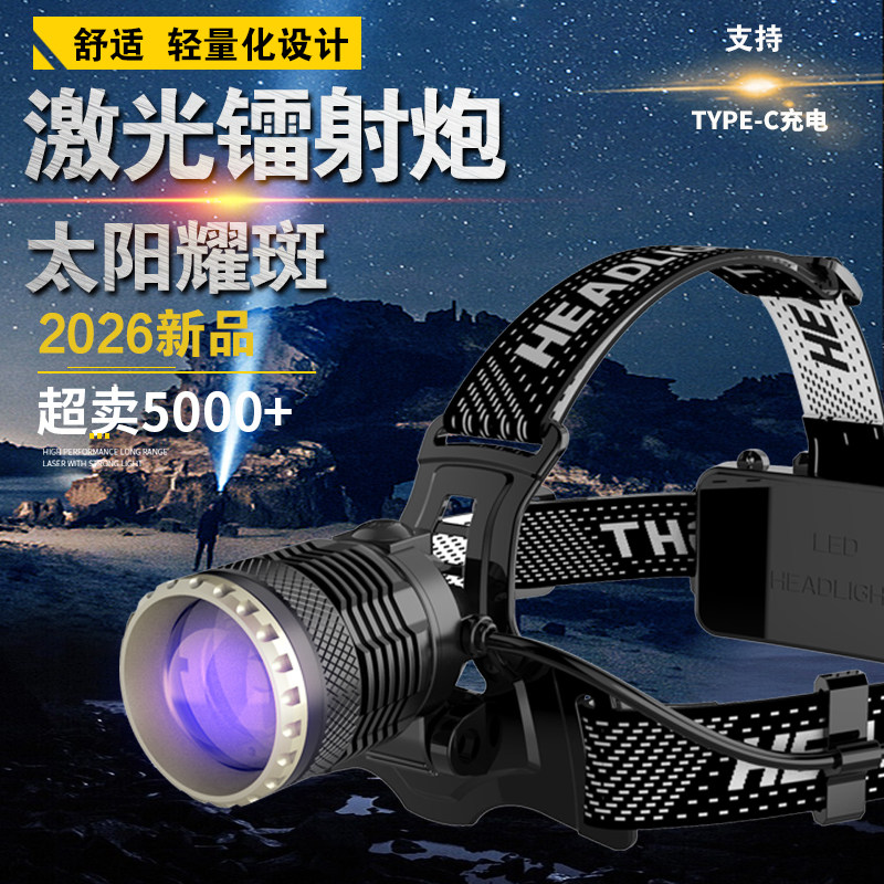 shinefire白激光头灯强光充电超亮头戴式户外感应夜钓鱼手电筒