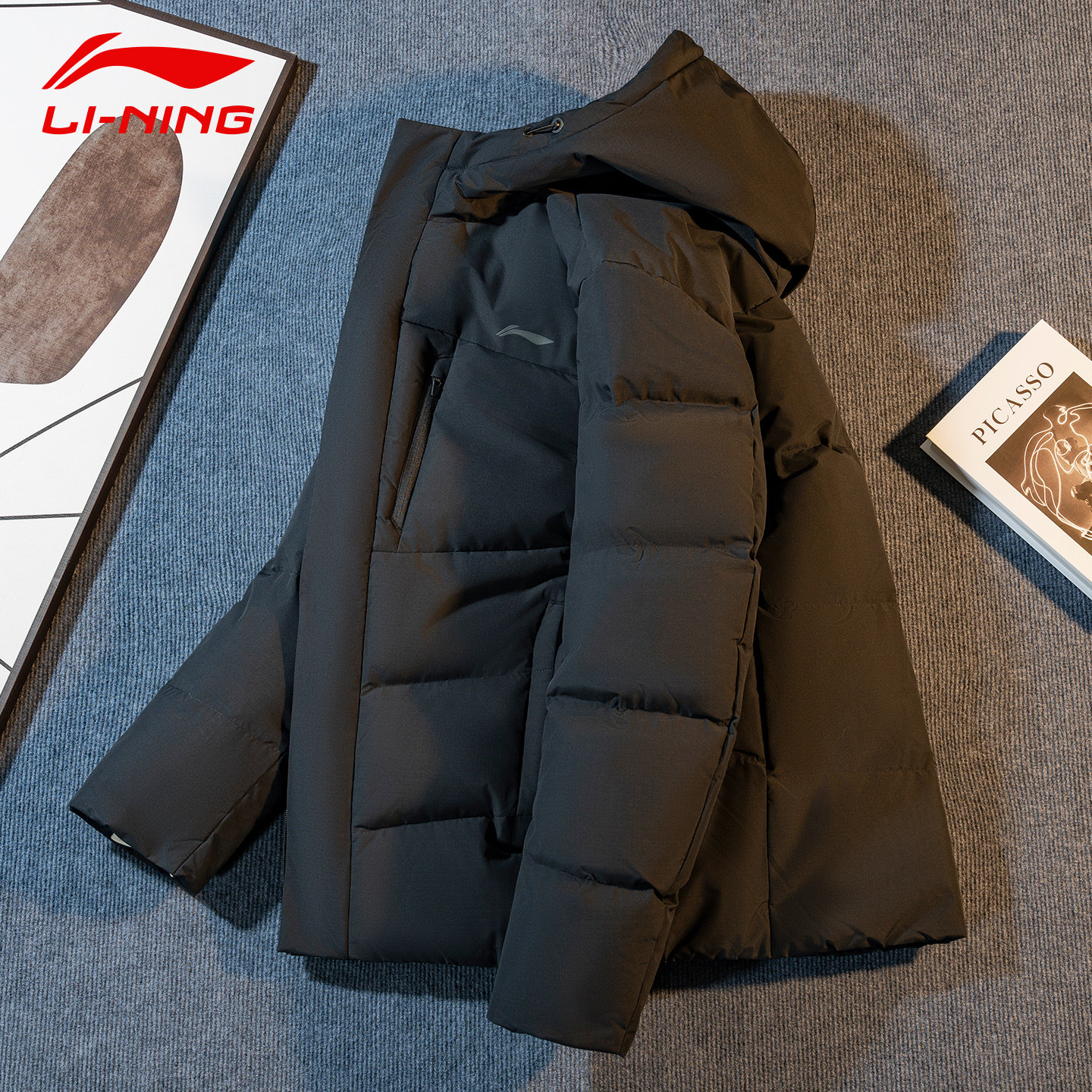 李宁羽绒服男冬季2026新款宽松保暖短款加厚鸭绒连帽运动黑色外套
