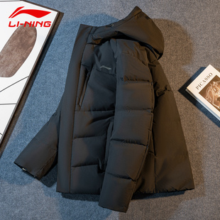李宁羽绒服男冬季2026新款宽松保暖短款加厚鸭绒连帽运动黑色外套