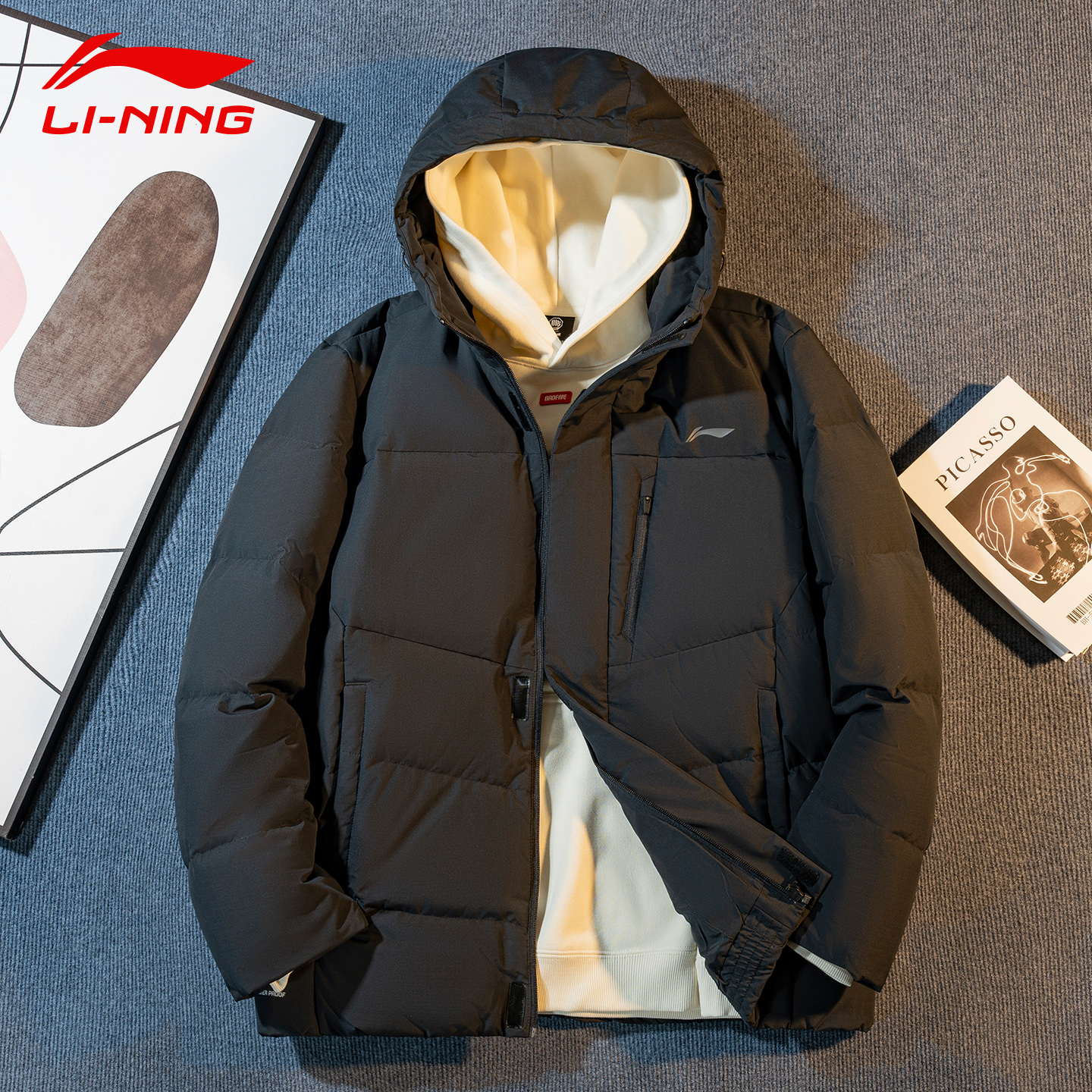 李宁男子保暖防泼水鸭绒短羽绒服