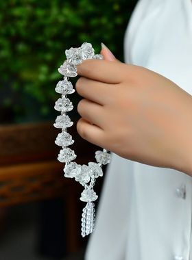 天然白水晶莲花手持手链晶体透荷花车挂diy水晶十八子挂件精心