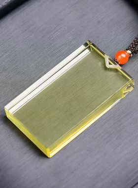 天然黄水晶平安无事牌吊坠男女款项链挂件原石