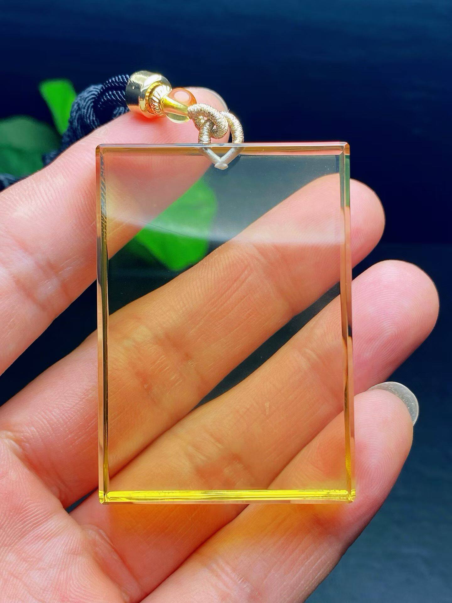 天然巴西黄水晶平安无事牌吊坠毛衣链男士女款素面方牌挂坠饰品