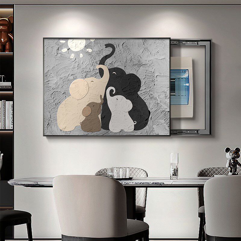 速发大象电表箱装餐画简约饰厅配电箱挂画肌壁感电闸开关遮挡理画