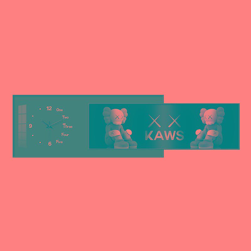 速发KAWS挂画带钟表办公室景英钟简约熊背厅沙发客石墙装饰画