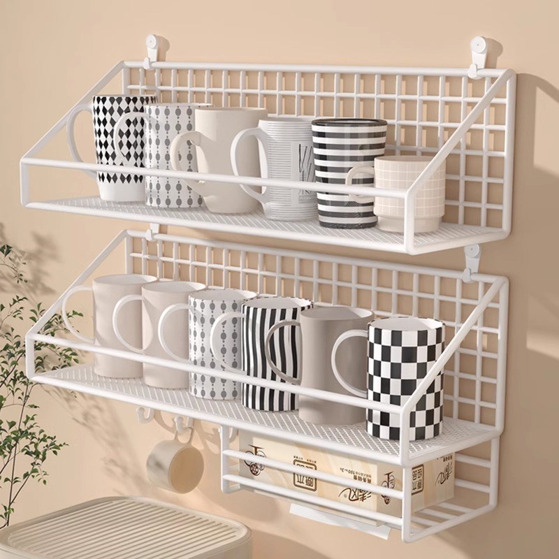 速发墙上杯架免打孔置物架杯子咖啡杯茶杯沥水厨房水挂铁艺壁杯收