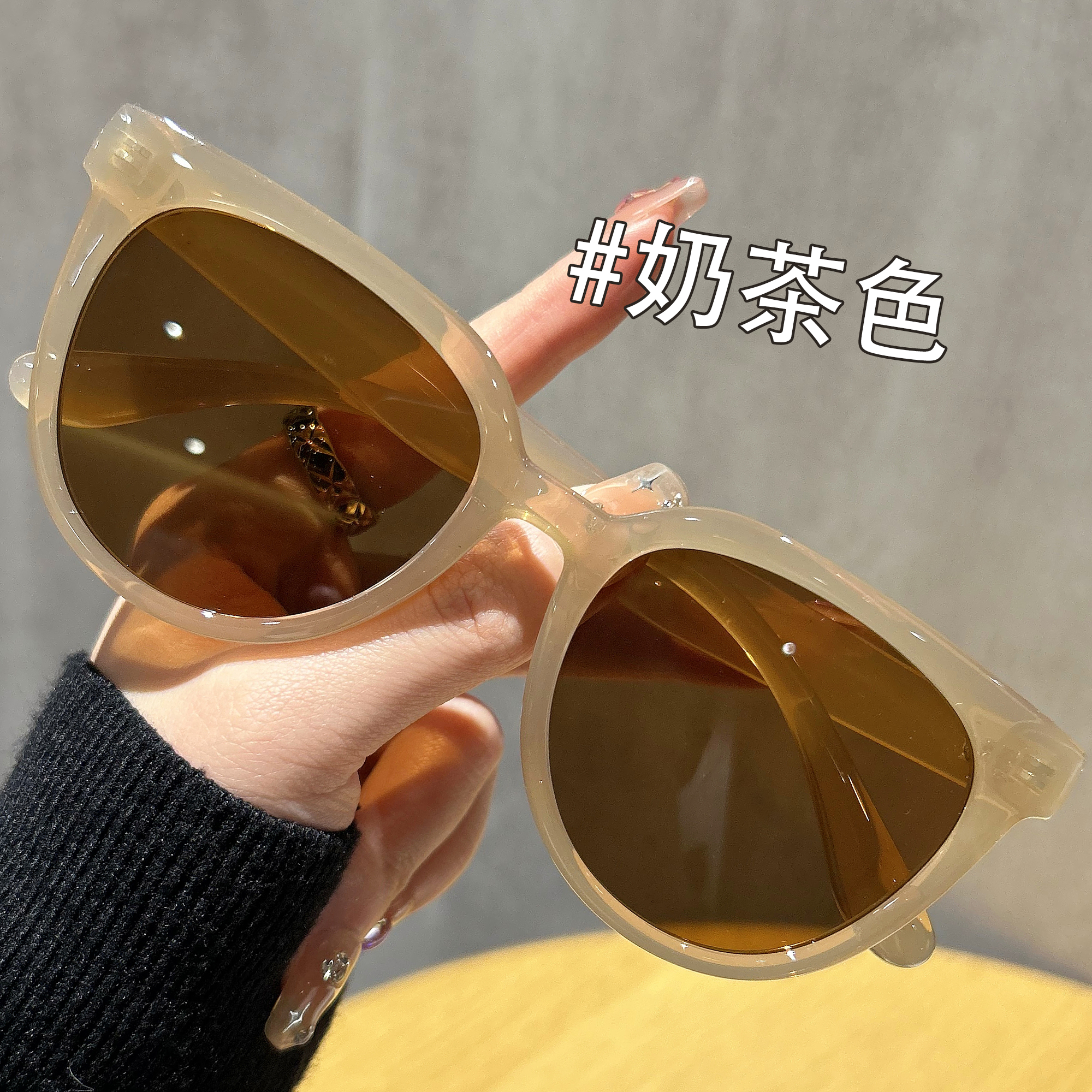 速发镜茶色墨奶适合方脸圆防紫外线显脸小近视带度数太镜偏光