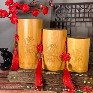 速发竹制储性罐创意个钱保子大号竹筒存钱罐艺品摆件实木防摔环竹