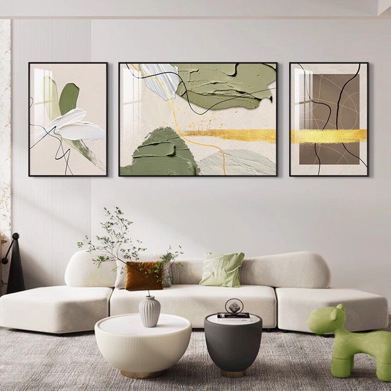 速发厅约客简装饰画艺术抽象沙发奢景墙壁画轻背肌理高级感三联挂