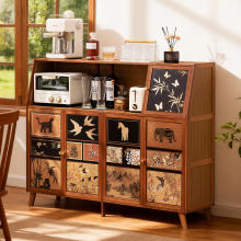 厨房餐边柜子储物柜家用靠墙客厅落地橱柜中古风置物柜咖啡茶水柜