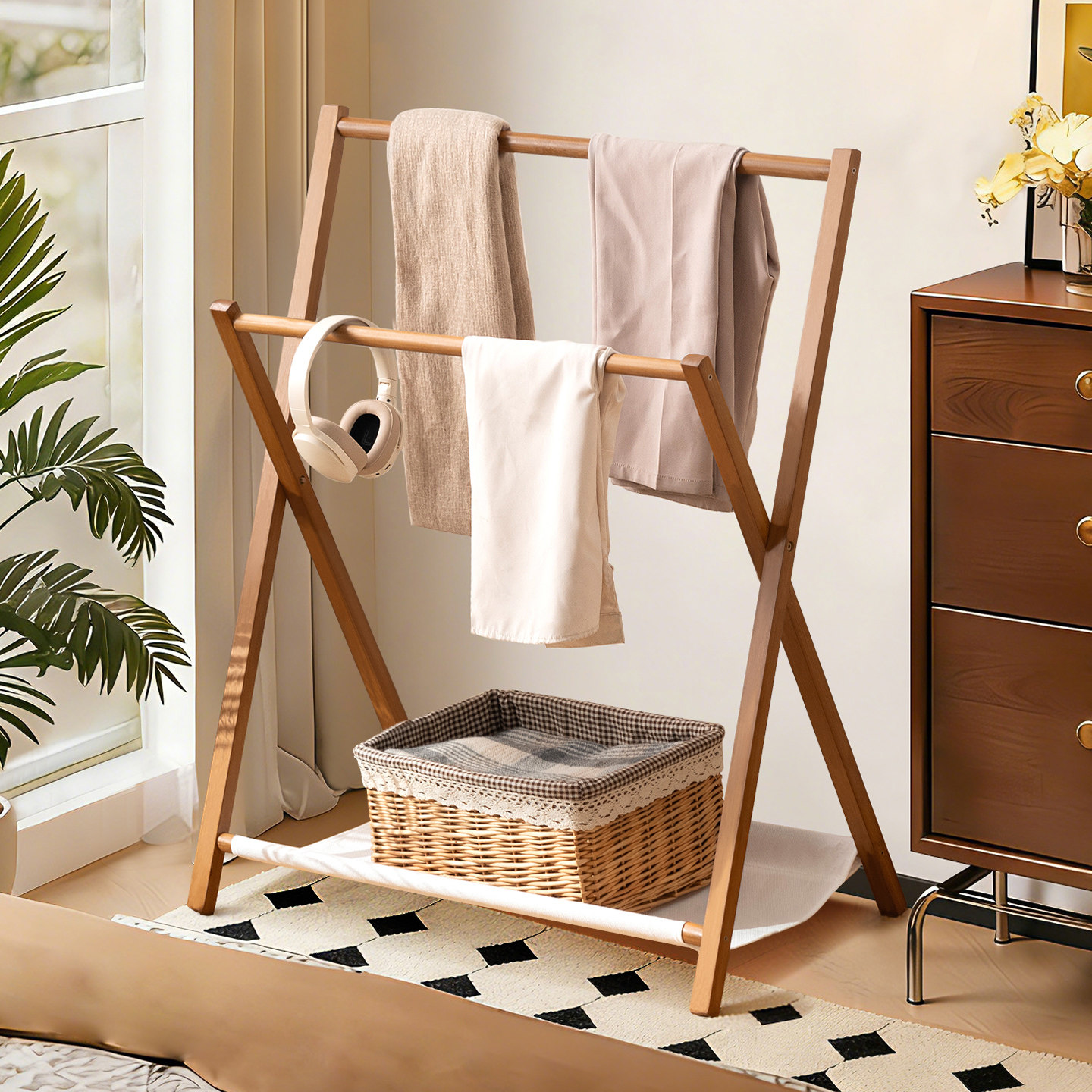 床头挂衣架落地卧室折叠衣帽架子家用不占空间床尾晚上放衣服神器