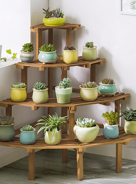 实木花架子置物架阳台客厅落地式多肉铁艺花盆托架阶梯式植物户外