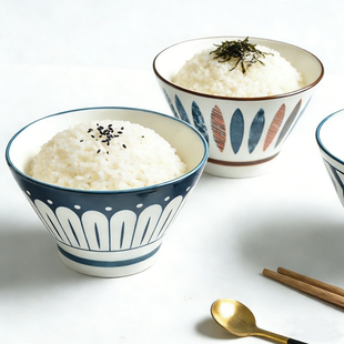 5英寸日式陶瓷碗釉下彩家用吃饭碗高脚碗斗笠碗汤碗米饭碗甜品碗