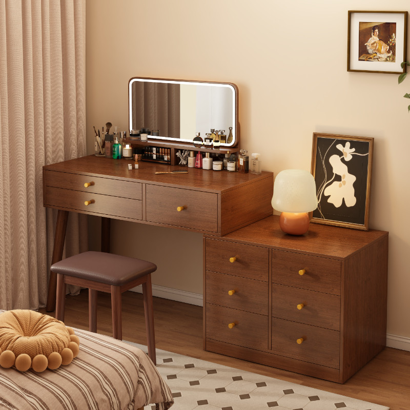 速发梳妆台台室简约斗柜一体小户妆书桌化妆卧一体新中式化型桌镜