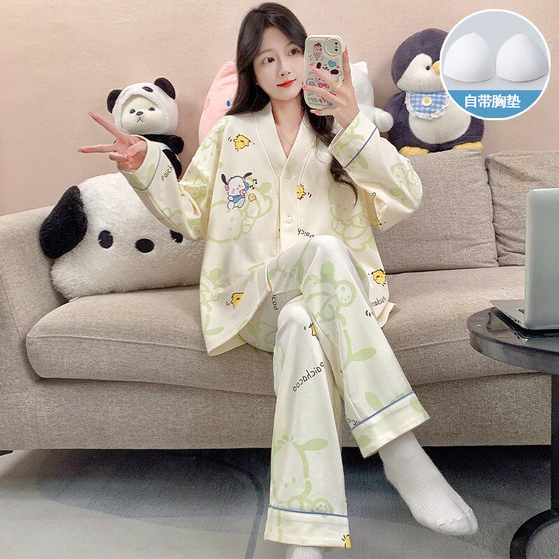 速发带胸垫睡衣春2024新长少可爱款袖长裤冬天家居服套装