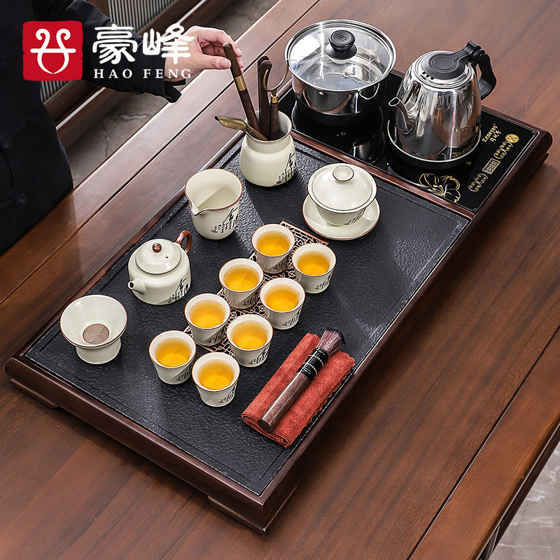 速发豪峰实木茶盘家用茶具整自功套动烧水壶一体简约茶道半夫泡茶