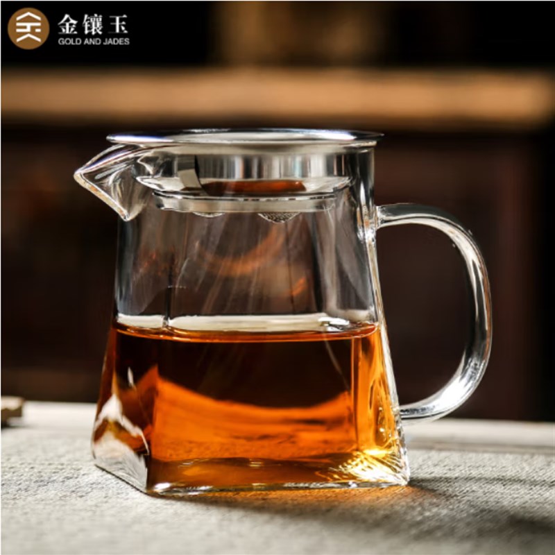 速发茶具配件带公道杯高硼硅玻璃方 不锈钢茶漏 茶海虑茶器 四杯