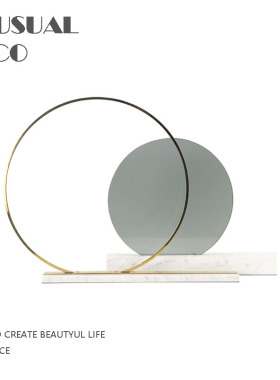 速发简约灰璃玻色大理石装属圆环屏风摆件样板房样品屋展示中心软