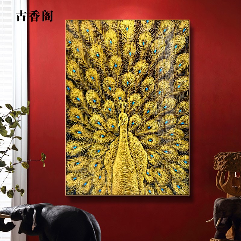 速发东南亚装饰挂孔雀客户入厅背景墙画泰式风格餐厅壁画民宿走廊