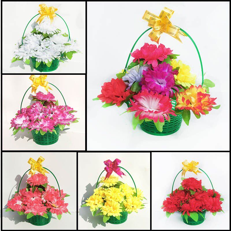 速发清明节祭祀花上坟手提塑料小花篮插花花圈扫墓菊花花束墓碑挂