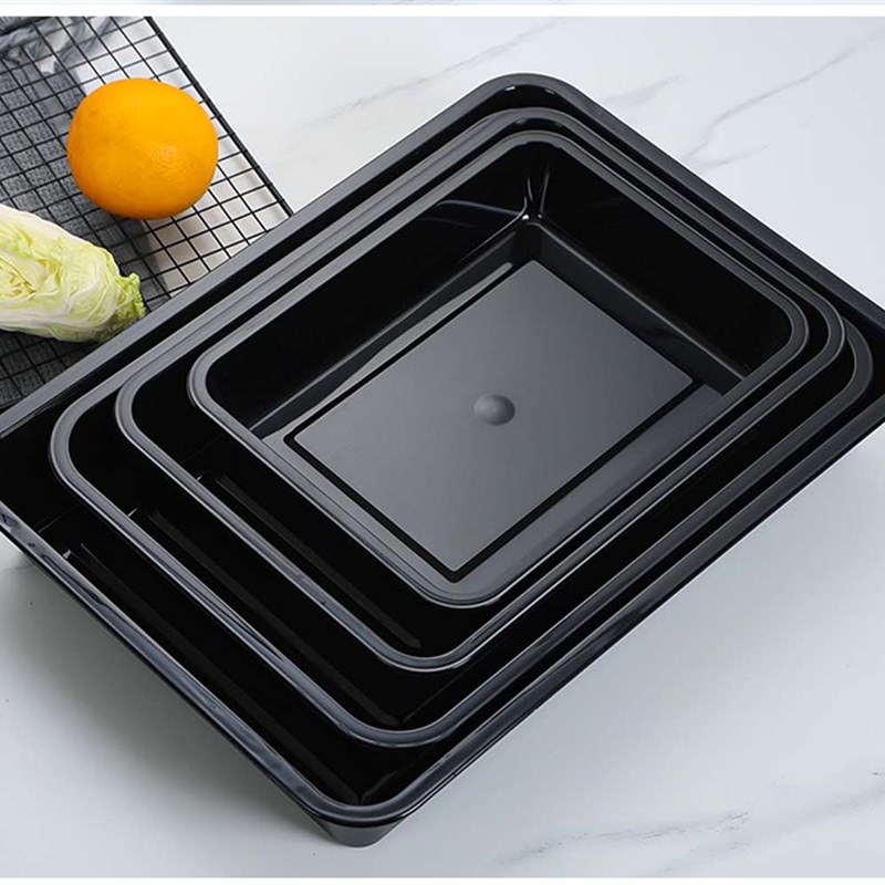 速发水鲜肉生果蔬菜托盘塑商料用长方形糕点心卤肉冰冻熟食凉菜黑