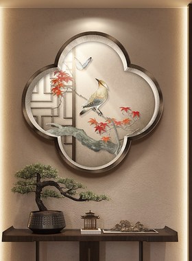 速发喜鹊上枝头入户玄花装饰画梅关走窗户景茶室挂画新中式形廊壁