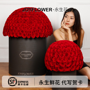Joyflower永生真花玫瑰花抱抱花桶 结婚新婚送女朋友高级生日礼物