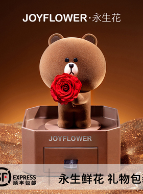 Joyflower布朗熊永生真花玫瑰linefriends情人节新年礼物送女生