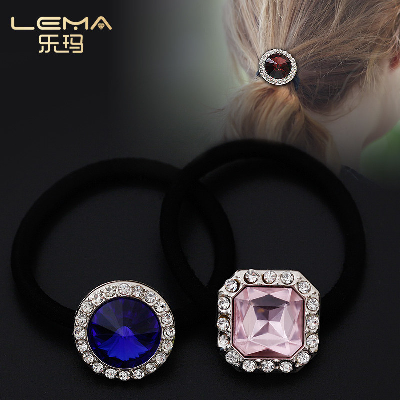 乐玛发饰新品镶钻大宝石水晶发圈时尚头绳扎头发皮筋头饰弹力好