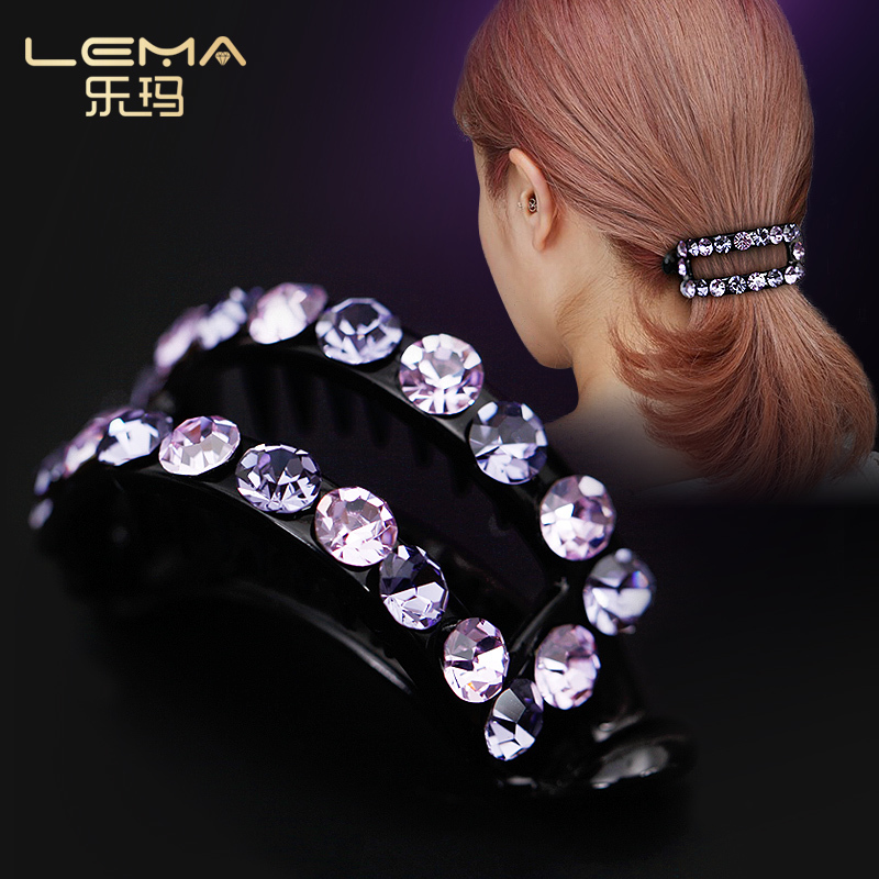 乐玛韩版满钻捷克大水晶香蕉夹竖夹马尾扣发饰头饰手工简约发夹