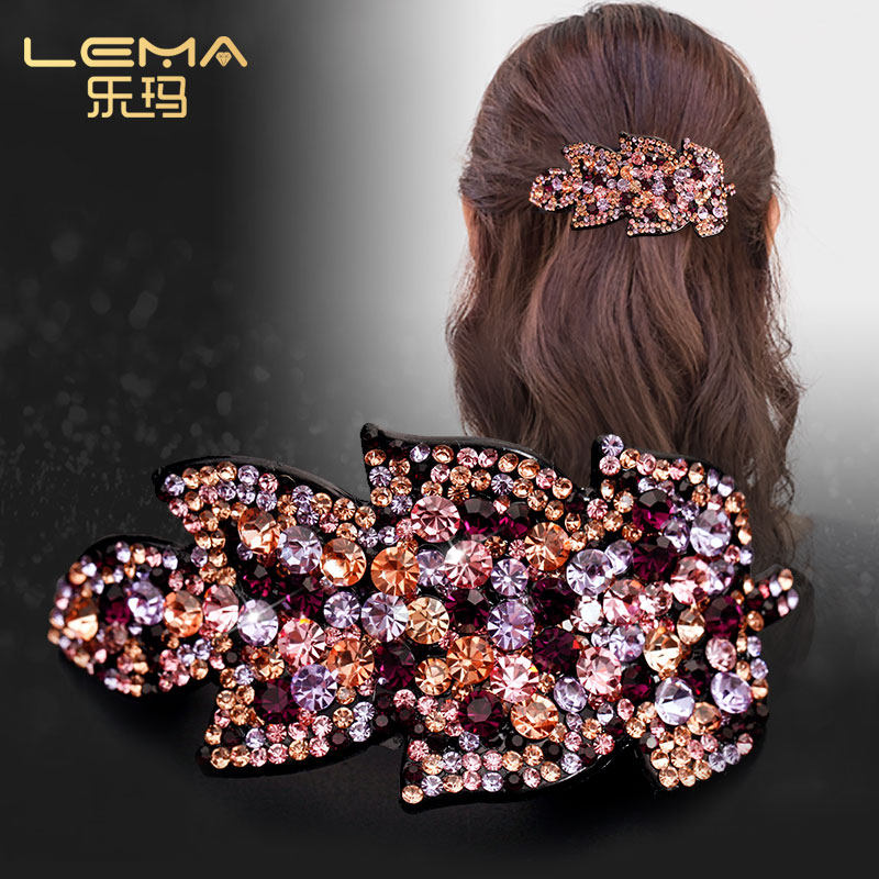 水钻树叶顶夹大号弹簧夹夹层时尚马尾扣头花网红发饰后脑勺发夹女