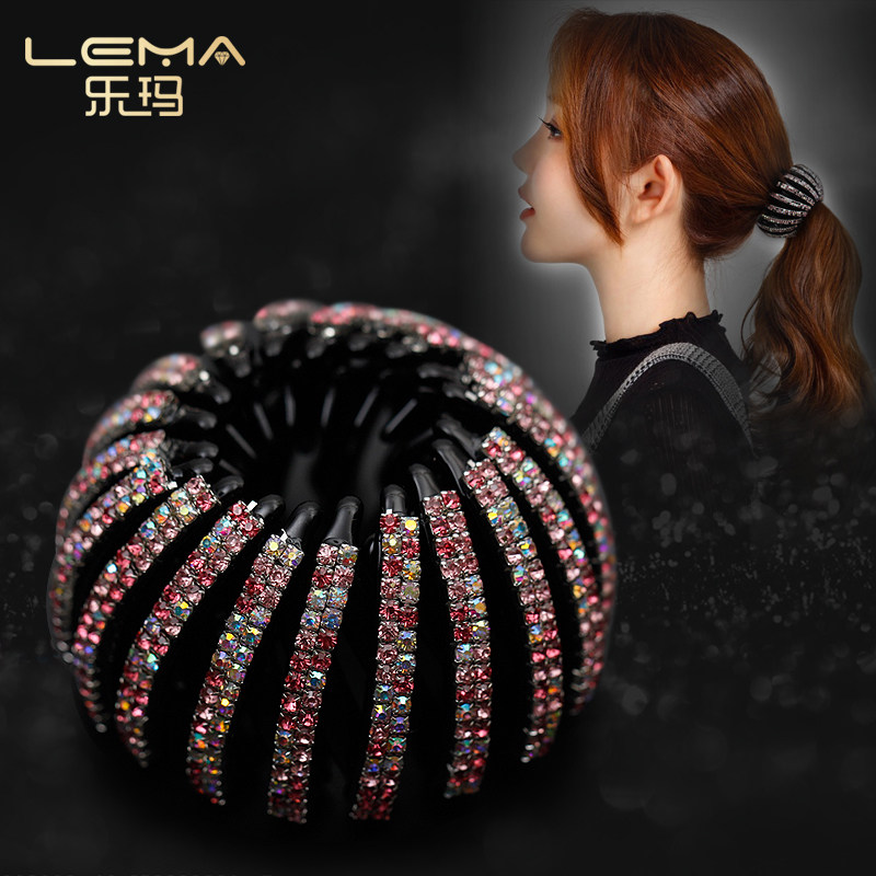 乐玛发饰镶钻抓链水钻鸟巢马尾夹花苞头两用头饰饰品奥钻韩版手工