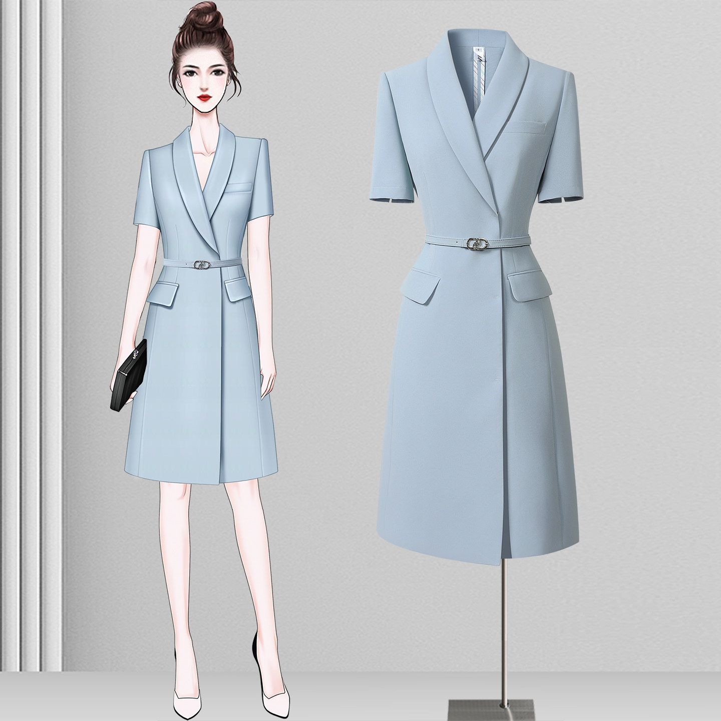 高级感西装裙连衣裙职业女夏气质收腰职场通勤上班导购前台工作服