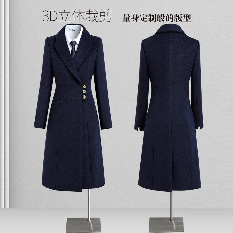 职业毛呢大衣女秋冬新款加棉加厚呢子外套高级感工装珠宝店工作服
