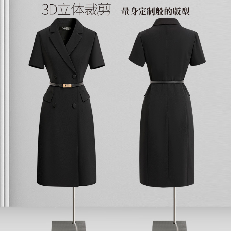 黑色西装连衣裙中长款正式场合高级感职业通勤面试西服裙子女夏季