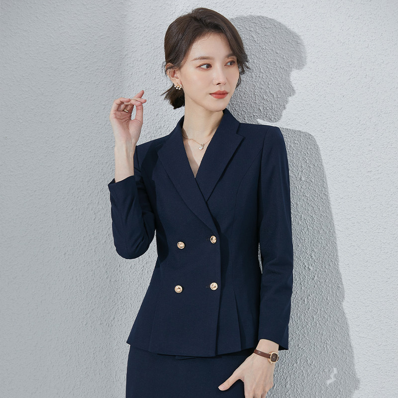 诗璐雅双排扣西装2024春秋款气质女神范职业装酒店前台工作服外套